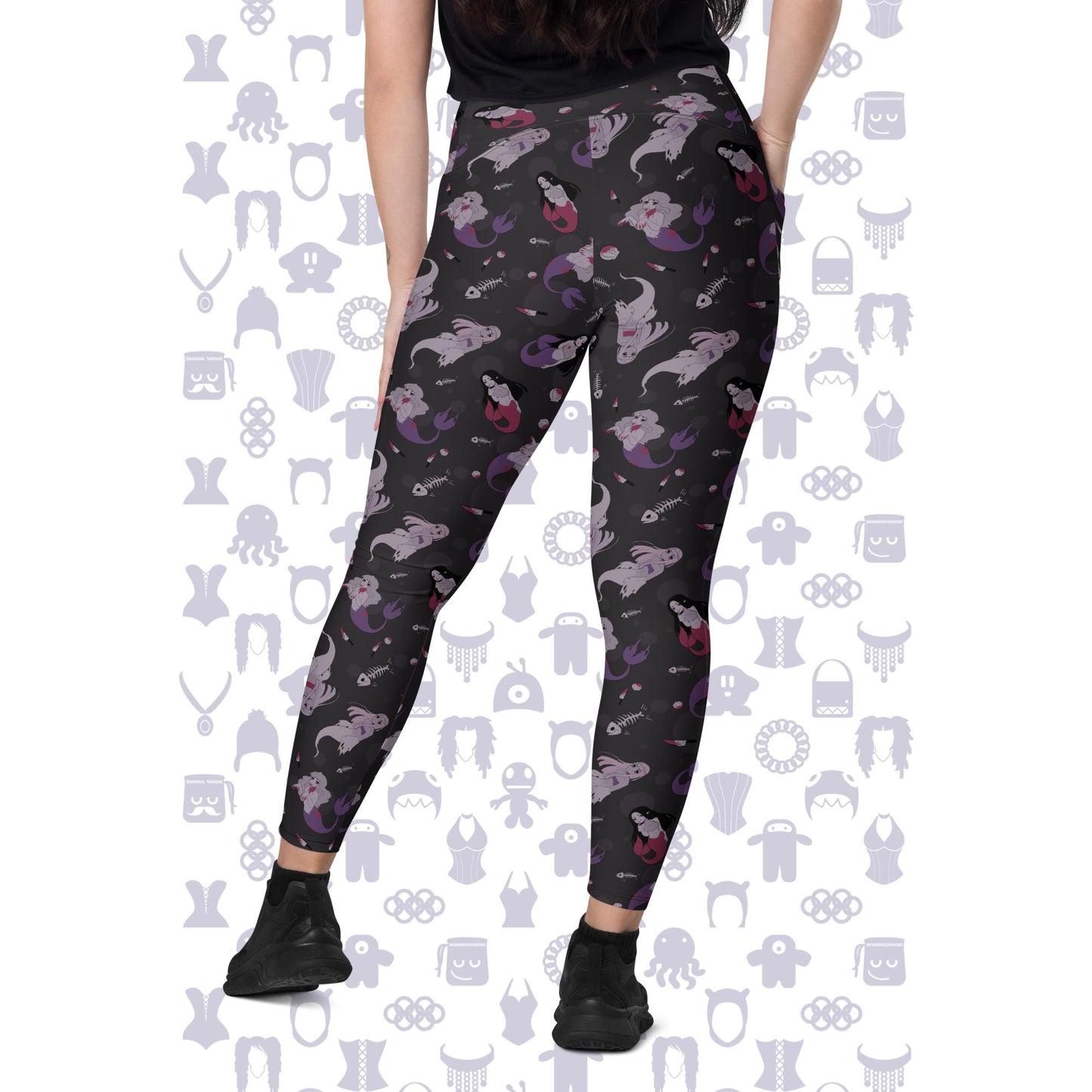 Spooky Mermaid Crossover Leggings With Pockets