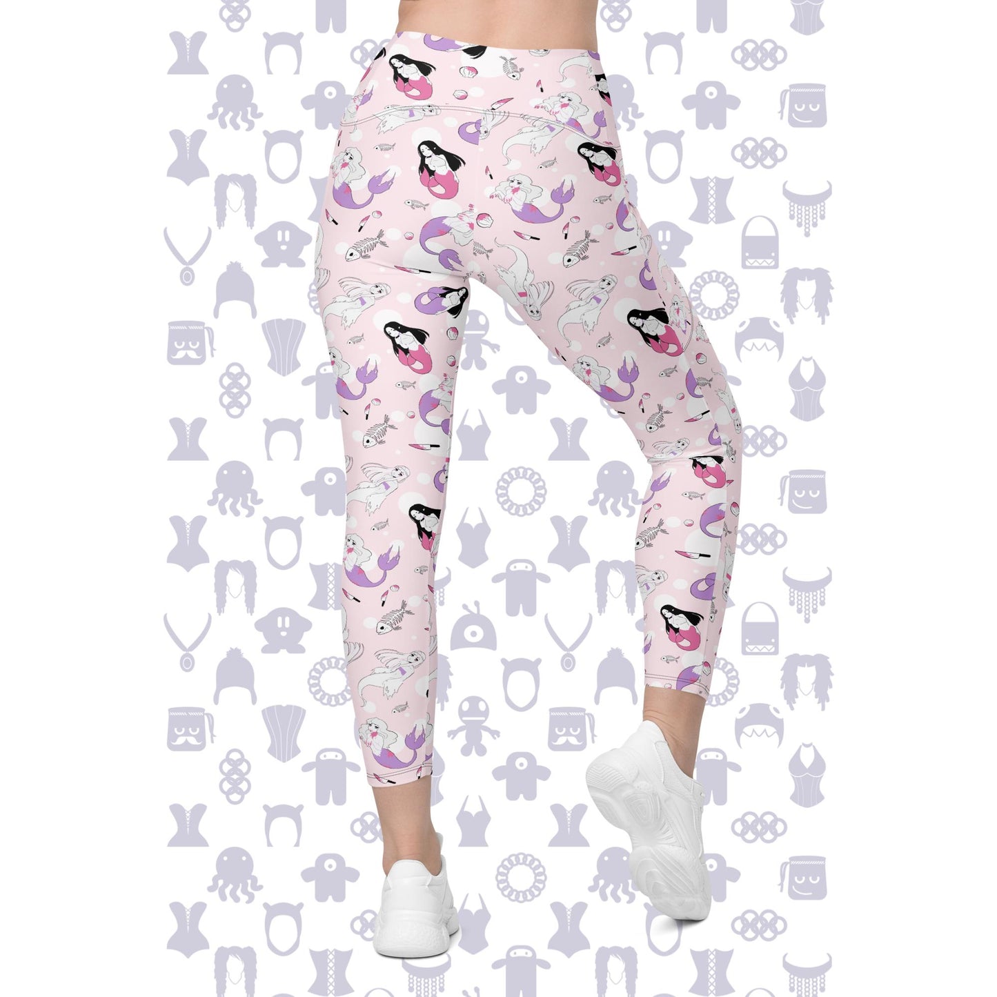 Spooky Mermaid Crossover Leggings With Pockets