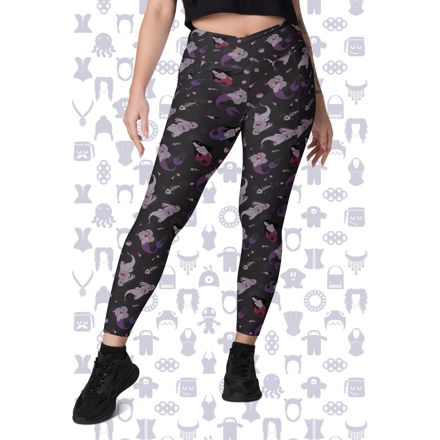 Spooky Mermaid Crossover Leggings With Pockets