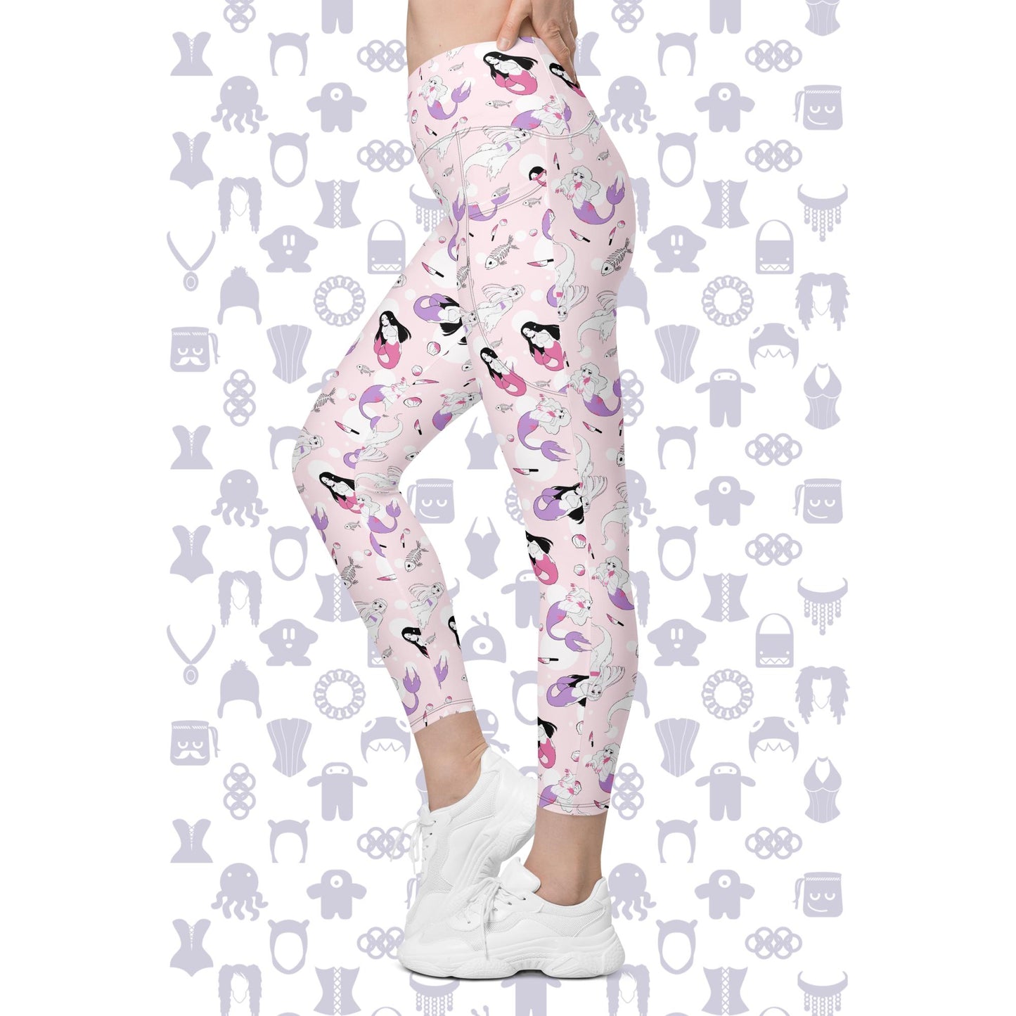 Spooky Mermaid Crossover Leggings With Pockets