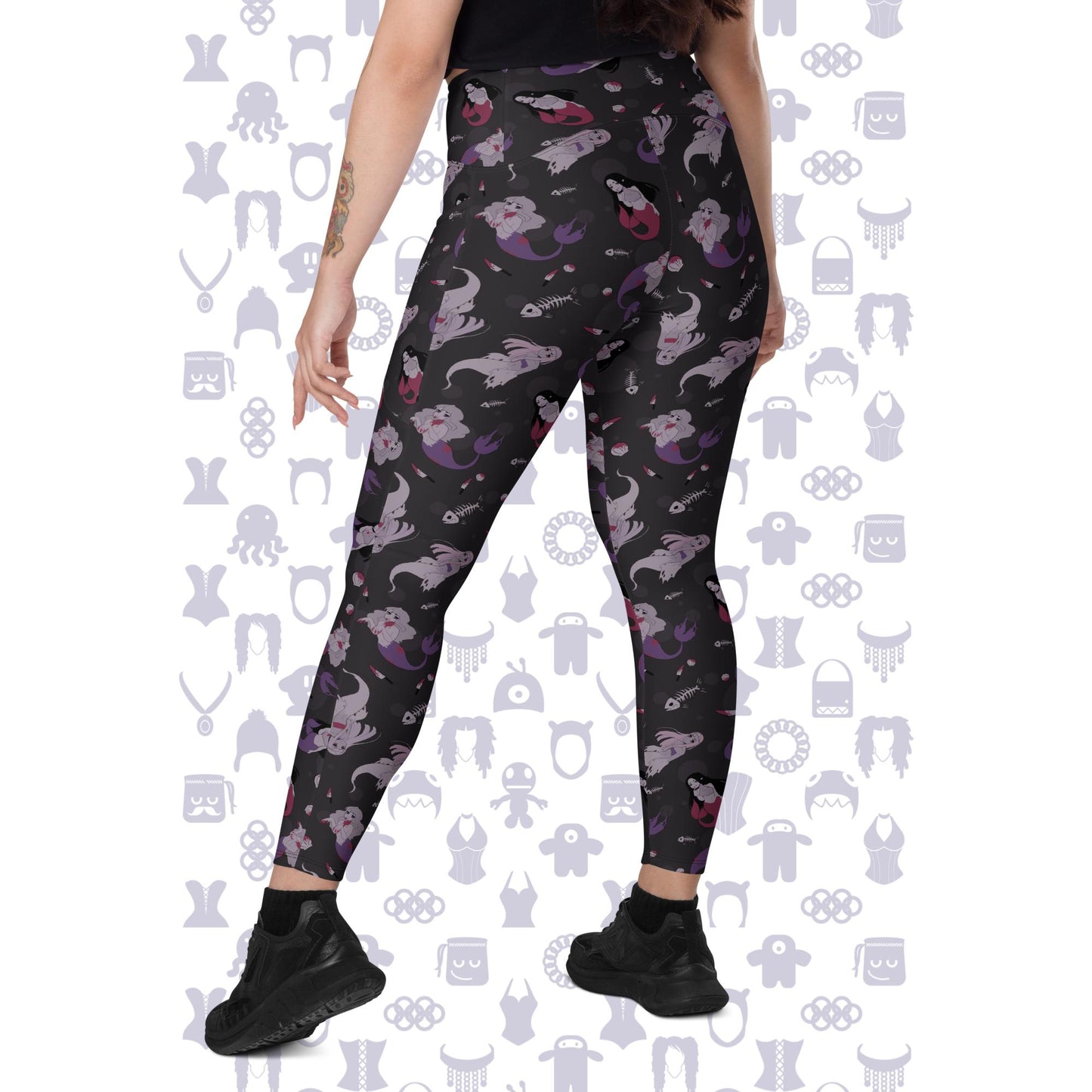Spooky Mermaid Crossover Leggings With Pockets