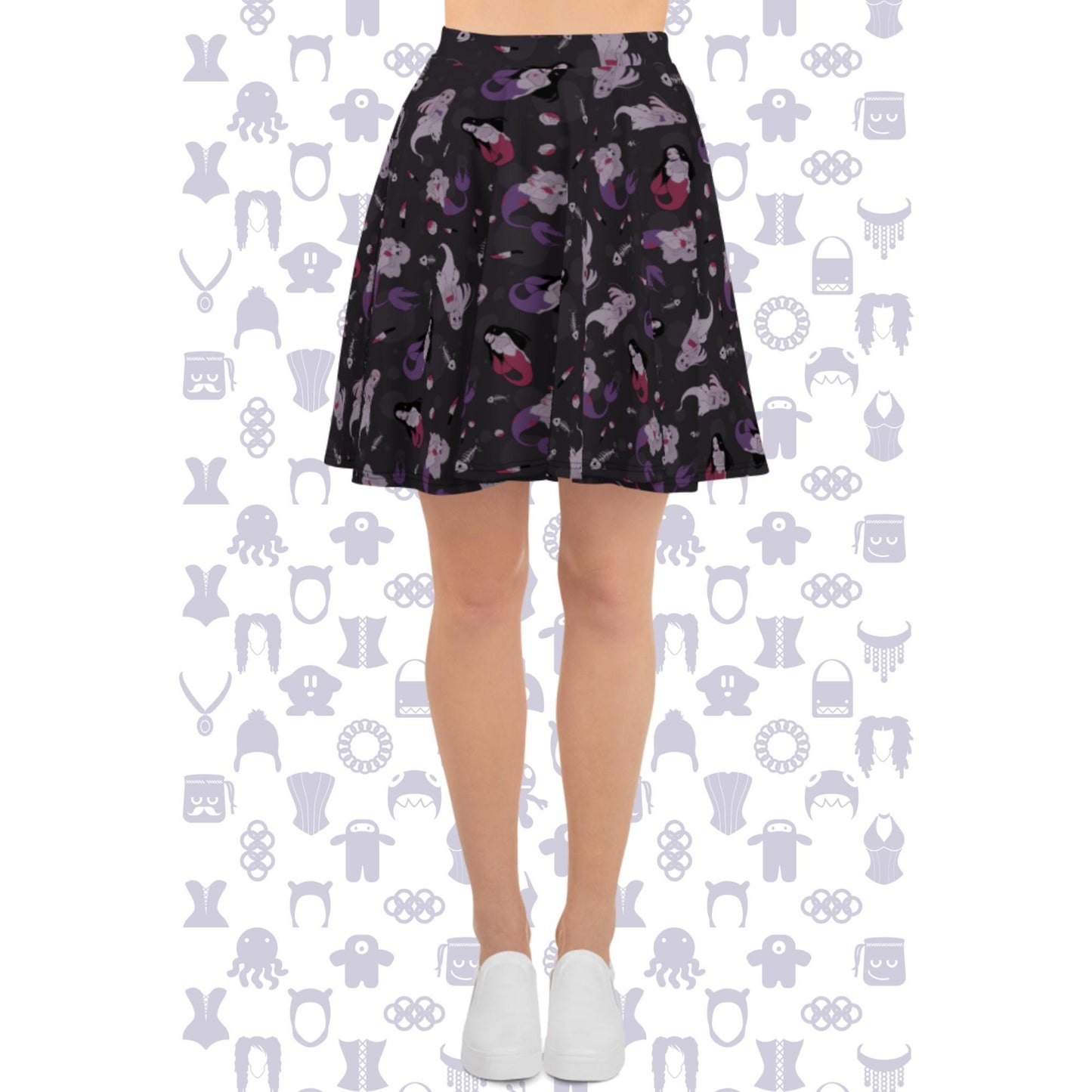 Spooky Horror Mermaids Dark Skater Skirt