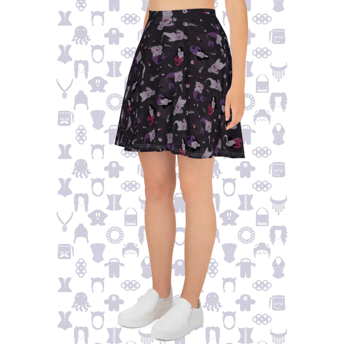 Spooky Horror Mermaids Dark Skater Skirt