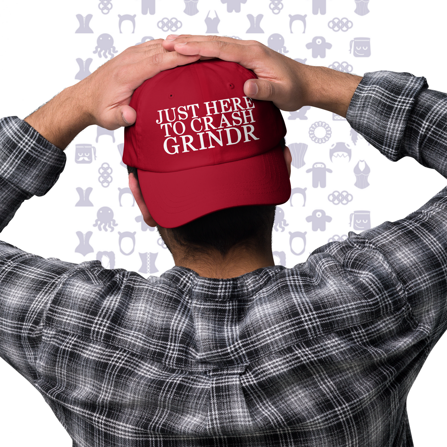 "Just Here to Crash Grindr" Red Baseball Cap - MAGA Parody Hat