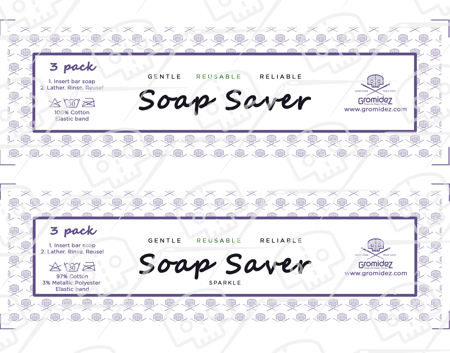 Handmade Cotton Soap Saver Pouch Set of 3 - Washcloth Alternative - Reusable Soap Bag