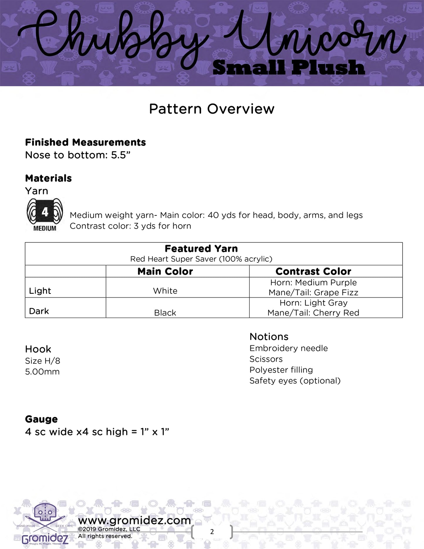Chubby Unicorn Small Original Design - PATTERN ONLY - US crochet terms