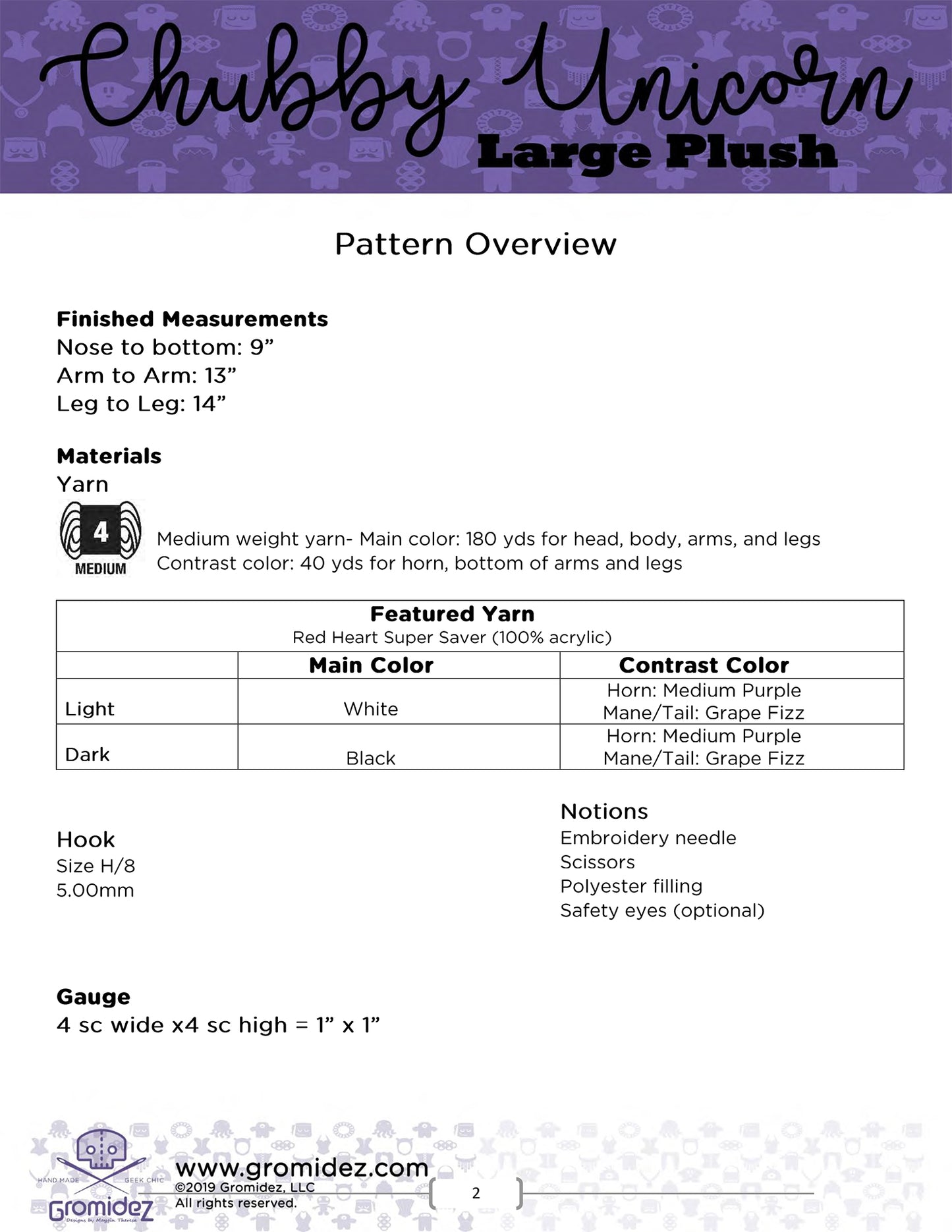 Chubby Unicorn Large Original Design - PATTERN ONLY - US crochet terms