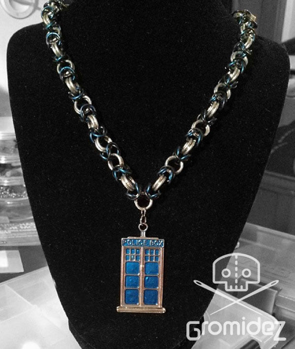 Doctor Who-Inspired Police Box Chainmaille Necklace