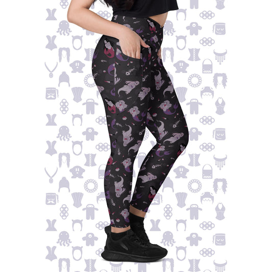 Spooky Mermaid Crossover Leggings With Pockets