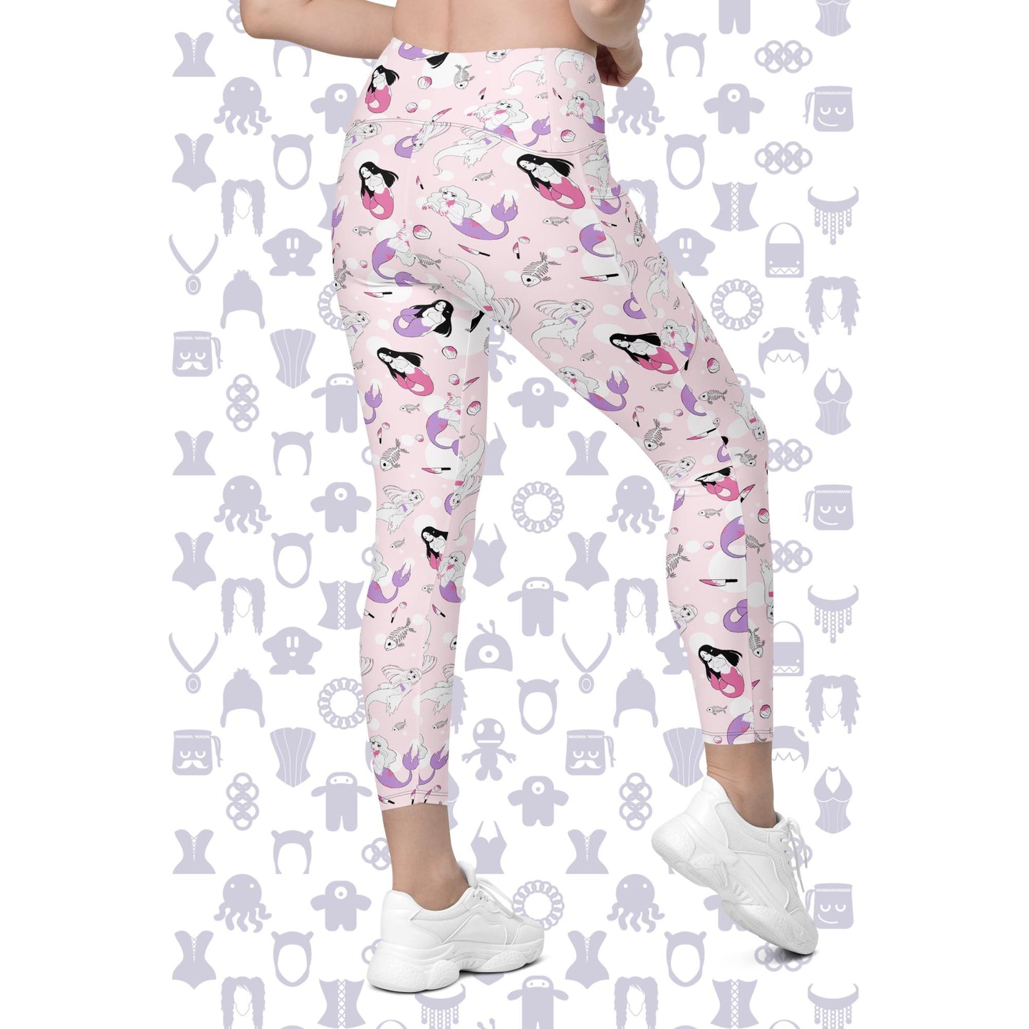 Spooky Mermaid Crossover Leggings With Pockets