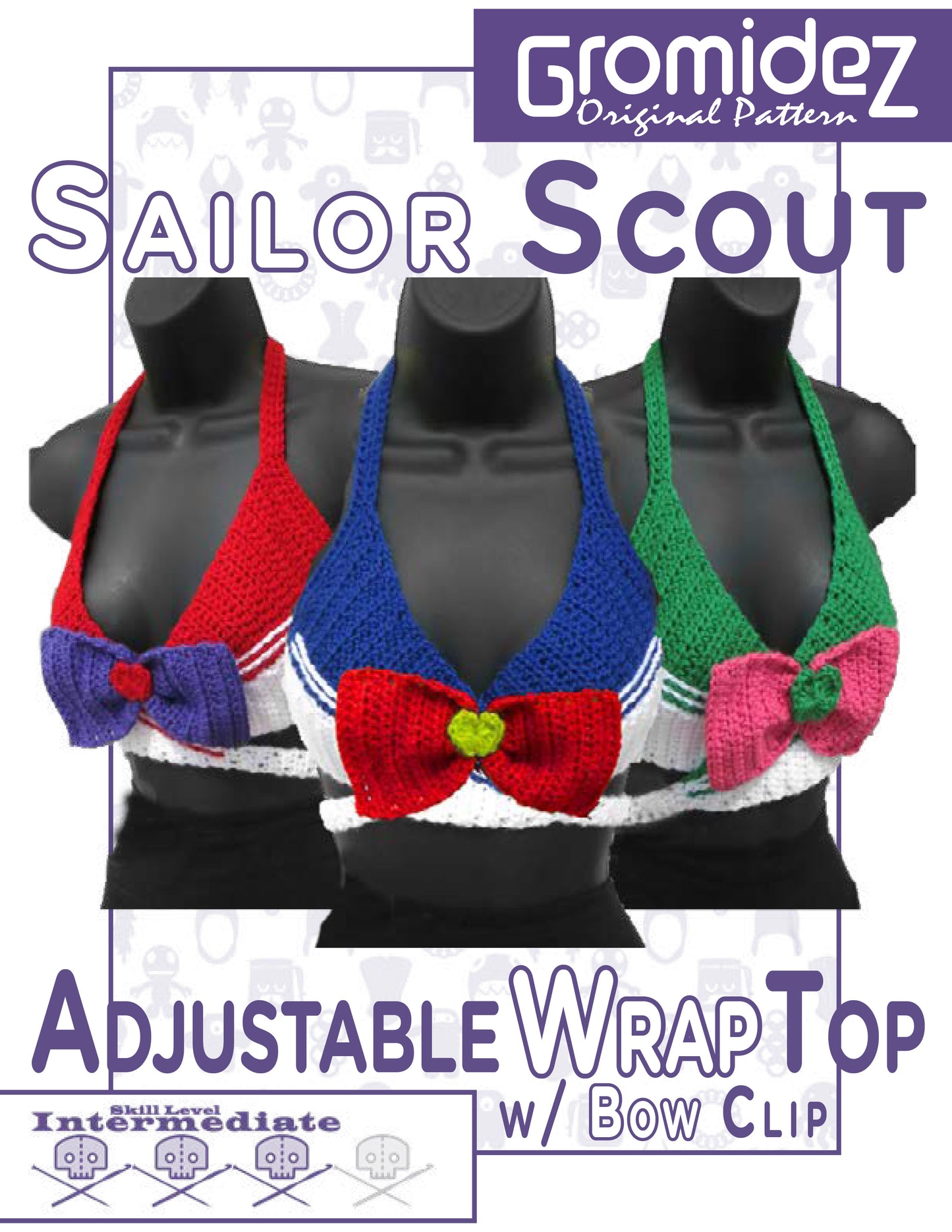 Sailor Scout Adjustable Wrap Top and Bow Clip Crochet Pattern- US/UK Terms