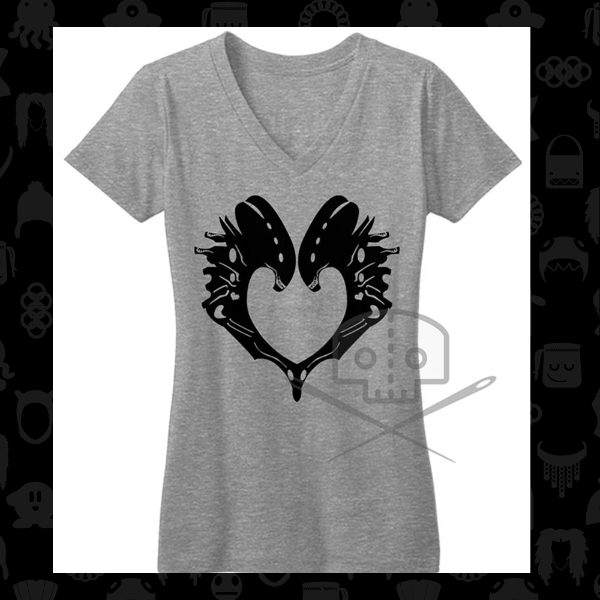 Alien-Inspired Xenomorph Heart Women's V-Neck Tee