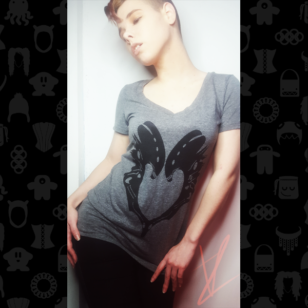 Alien-Inspired Xenomorph Heart Women's V-Neck Tee