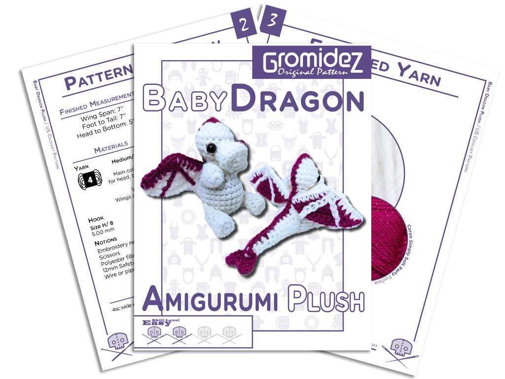 Baby Dragon Plush Crochet Pattern- US/UK Terms