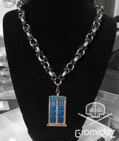 Doctor Who-Inspired Police Box Chainmaille Necklace